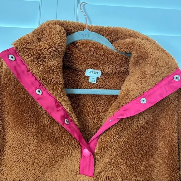 J Crew Fuzzy Teddy Quarter Zip Pullover Fleece Jacket Brown Pink Size Small - Picture 4 of 7